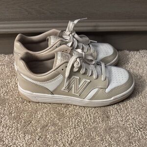 New Balance 480 Girls Tan and White Sneakers
